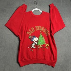 Vintage Snoopy Sweatshirt Women's Size XL Red Bah Humbug Red Pullover